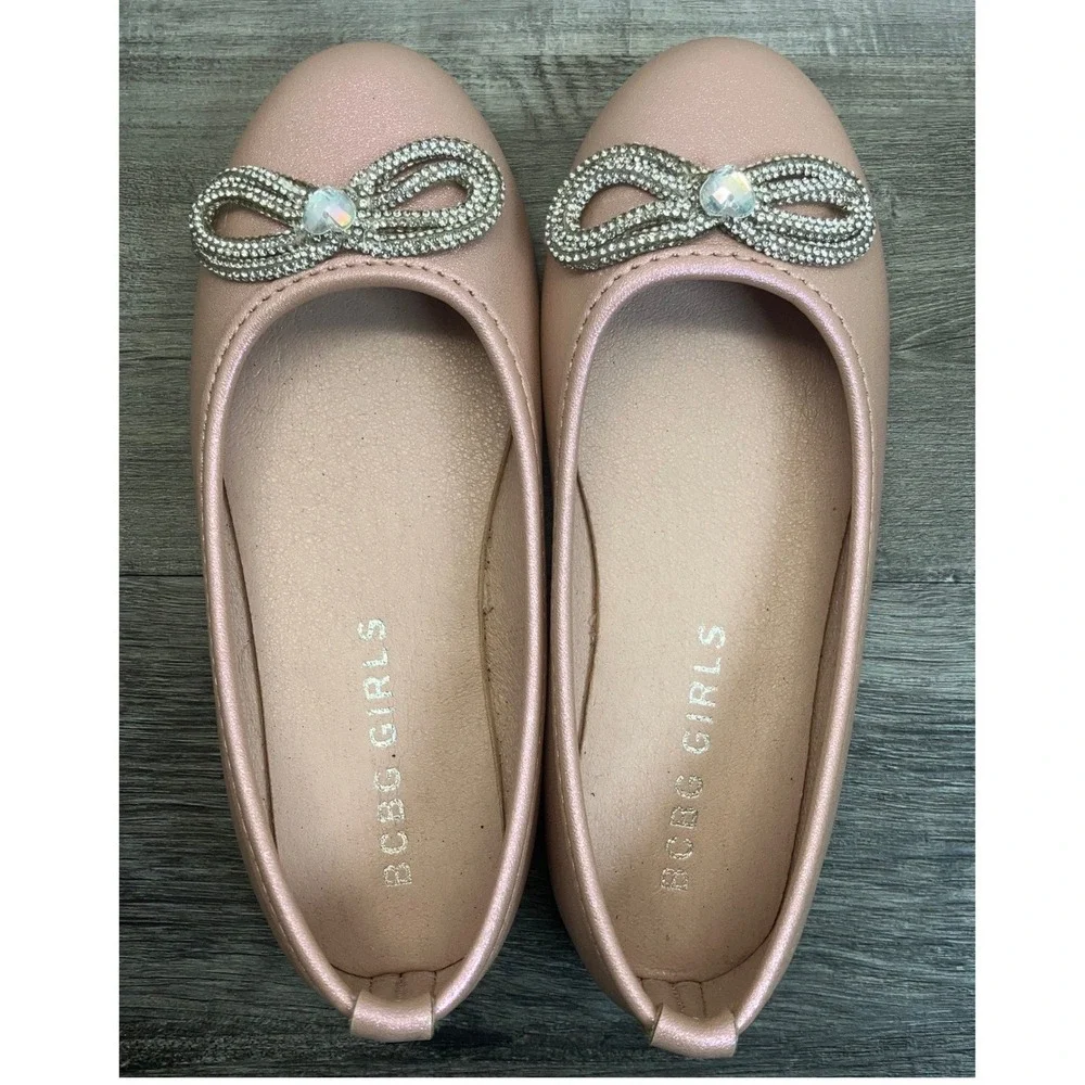 BCBG Girls Tiara Pink Pearlescent Rhinestone Bow Ballet Flats Shoes Size 11M